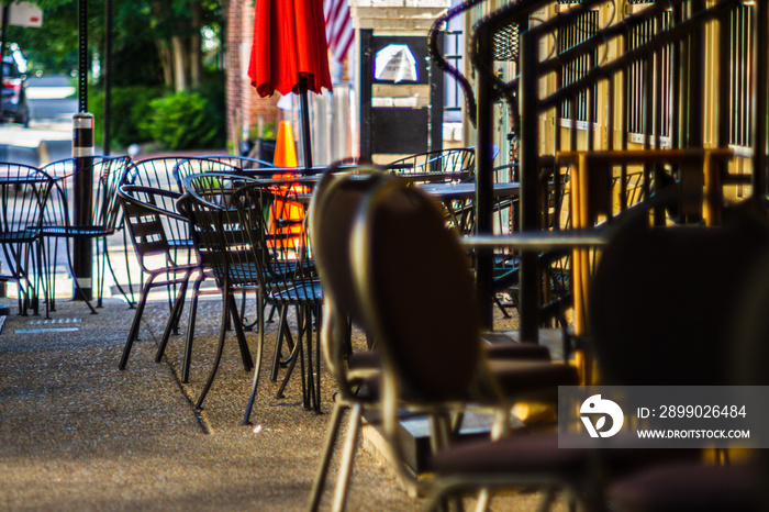 Lot of empty chairs in an outdoor cafe in Manassas, VA