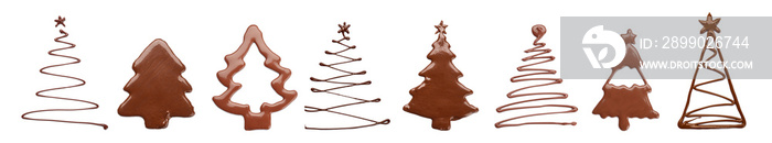 Christmas tree made of melted chocolate on white background