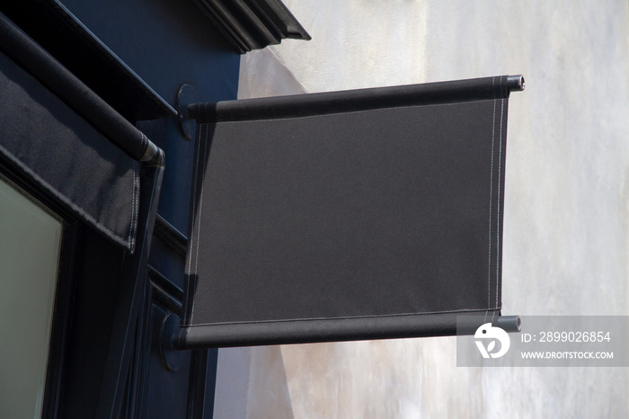 Storefront kakemono Mockup. Shop sign on a wall in street template