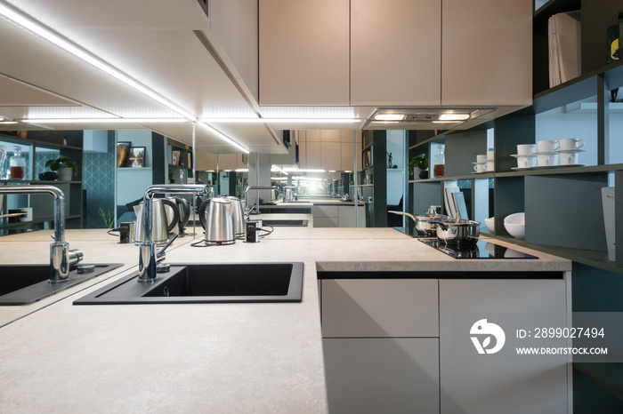 Interior of kitchen in modern apartment