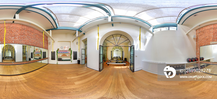 360 panorama of a yoga and pilates gym interior