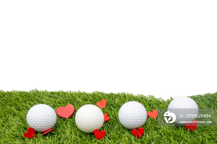 Golf balls with love on white background