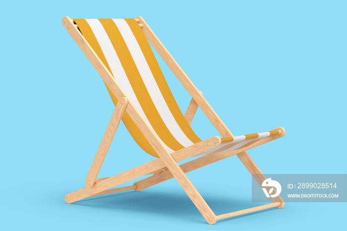 Orange striped beach chair for summer getaways isolated on blue background.