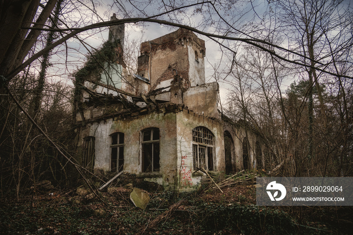 Ein Gruselschloss im Wald sorgt für Schrecken und Schauder unter den Spaziergängern und Reisenden