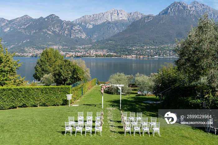 On site registration wedding in Lake Como at romantic honeymoon. Luxury wedding concept