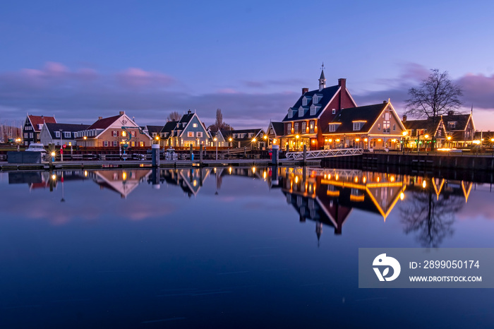 The harbor from Huizen in the Netherlands at sunset