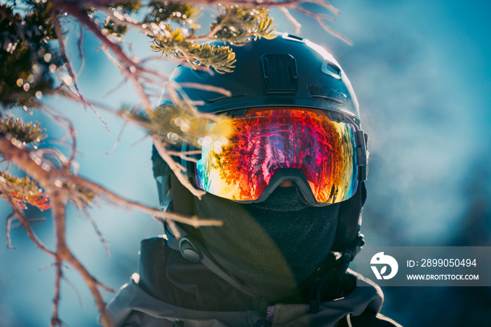 Reflections In A Skiers Goggles At A Mountain Resort