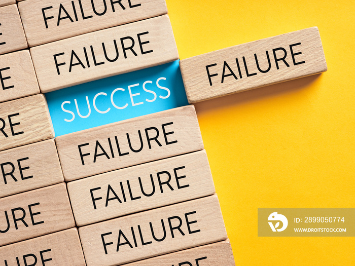 Success and failure alternative options. Reaching to success after many failures or learning from mistakes concept.