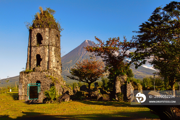 CAGSAWA RUINS in Legazoi city albay with mayon volcano backrounds in the Philippines