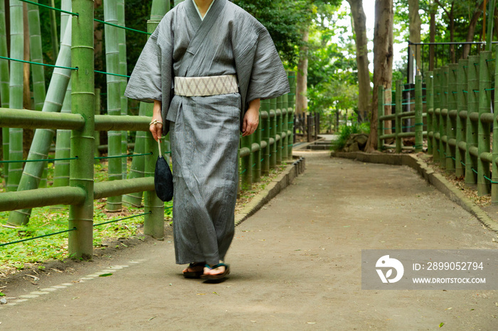 Japanese Kimono style in bamboo forest