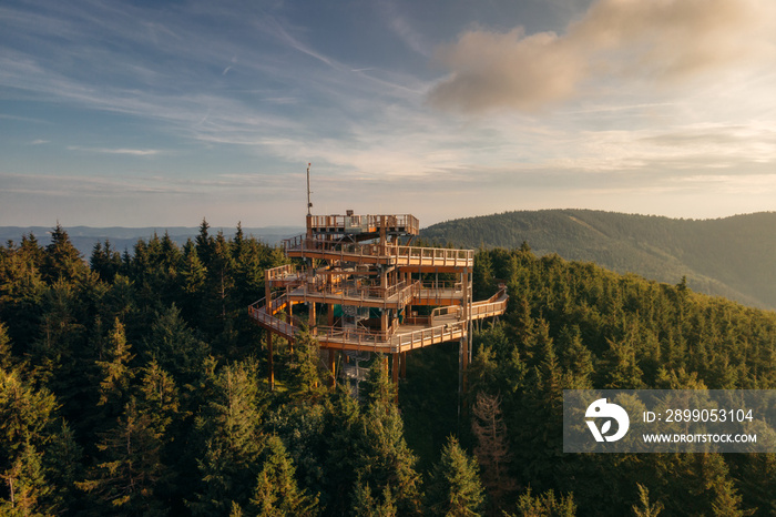 A mountain watchtower Stezka Valaska in Beskydy natural preserve in the Czech Republic. High quality photo