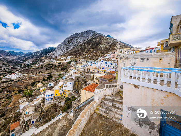 Panoramic view to the west of Olympus town, Karpathos island, Greece.