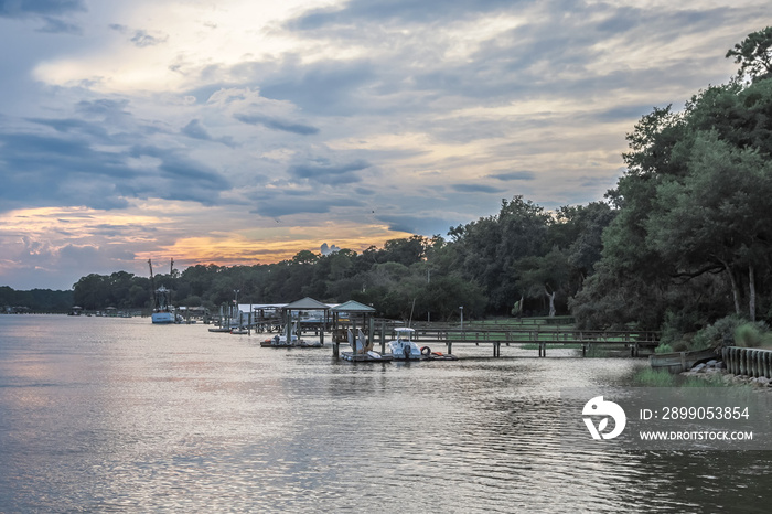 A view of coastal Bluffton South Carolina at sunset