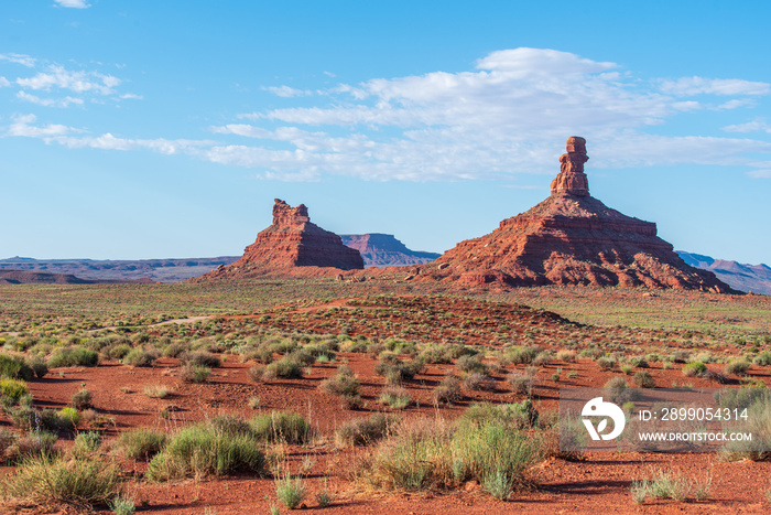 Valley of the Gods landscape of large red buttes and desert greenery in Bears Ears National Monument