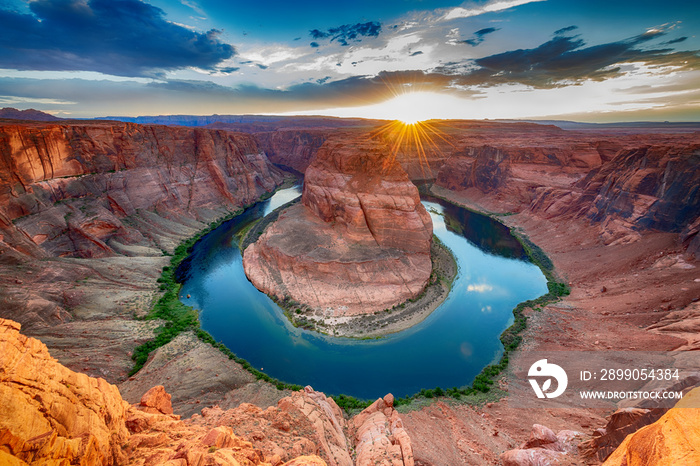 Scenic sunset horseshoe bend with beautiful colorado River near Page, Arizona USA