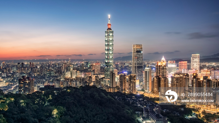 Taipei city viewed from the hill at sunset, Taiwan