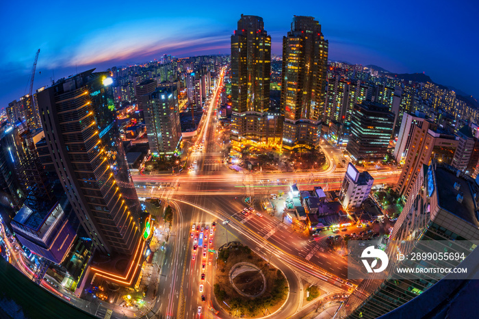 Traffic at Night in Seoul City,South Korea