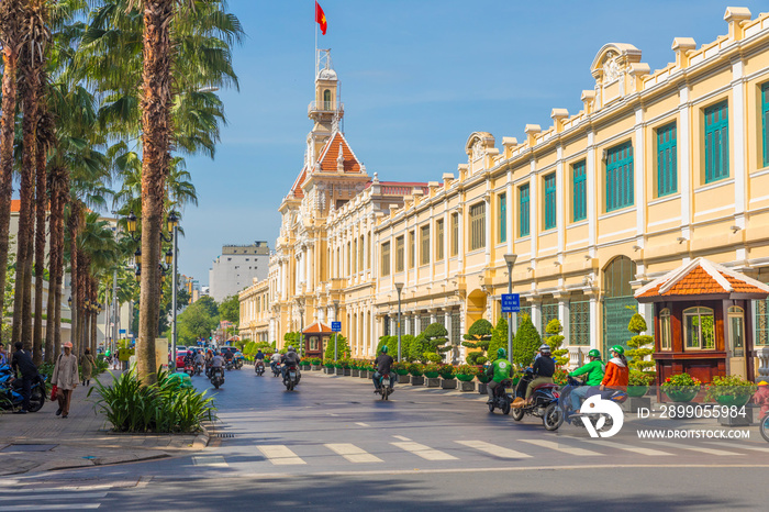 The People’s Committee of Ho Chi Minh City with blue sky in Ho Chi Minh, Vietnam.