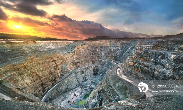 View of open cast gold mine, mining industry