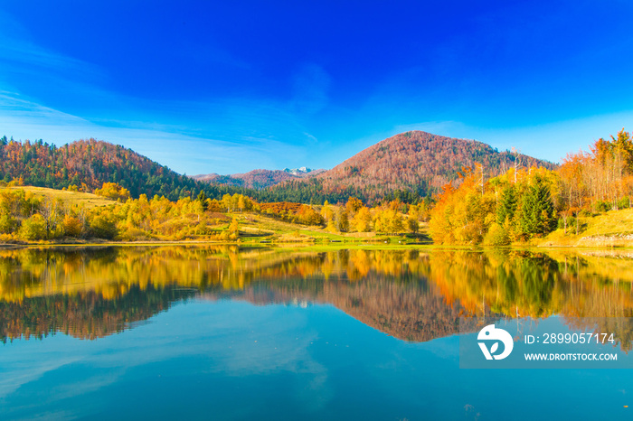 Risnjak mountain and beautiful colorful landscape of Mrzla vodica lake in Gorski kotar, Croatia