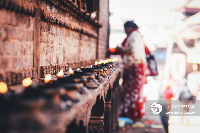 Candles at Dattatreya temple in Kathmandu, Nepal