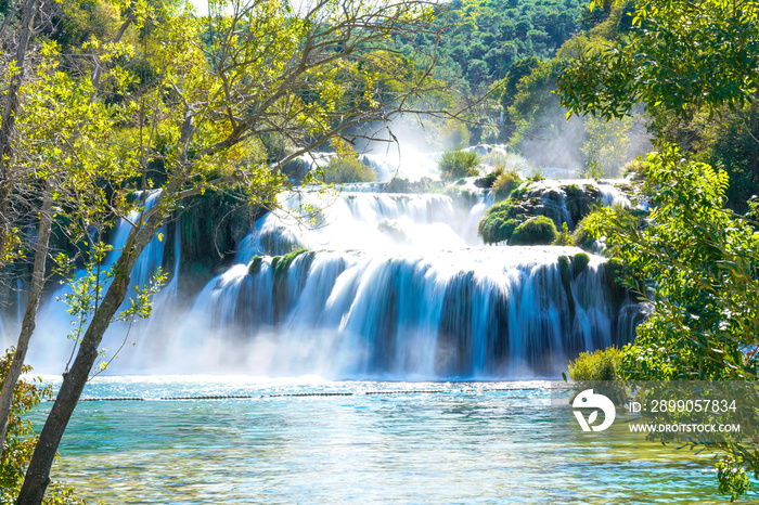 Long-Exposure Image of Krka Waterfall in Croatia