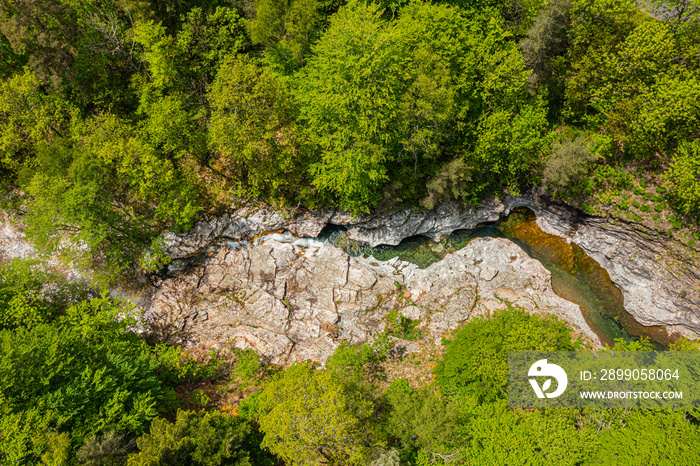 Top view on Malzac river on the GR 70, Robert Louis Stevenson Trail, Cassagnas, Cevennes, France