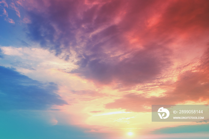 Colorful cloudy sky at sunset. Gradient color. Sky texture. Abstract nature background