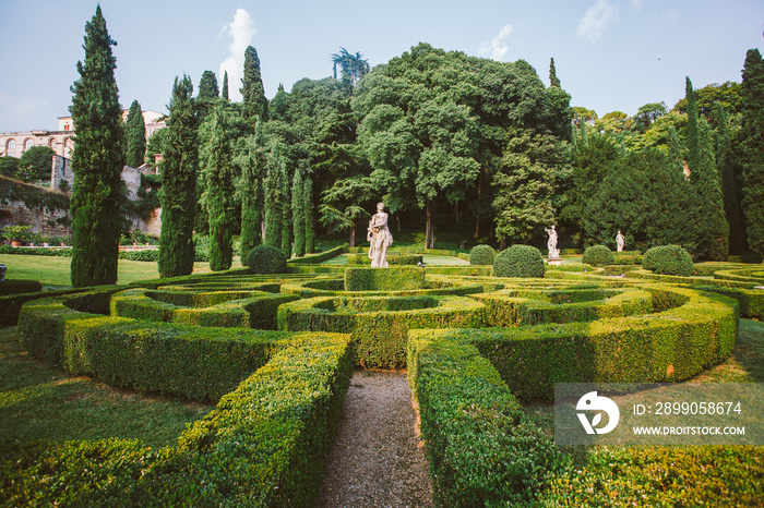 Giusti garden in Verona, Italy. Architecture and landmark of Verona. Postcard of Verona