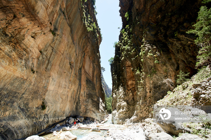 Samaria Gorge hiking path on island of Crete, Greece.