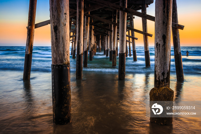 Waves Under the Pier, Newport Beach, California