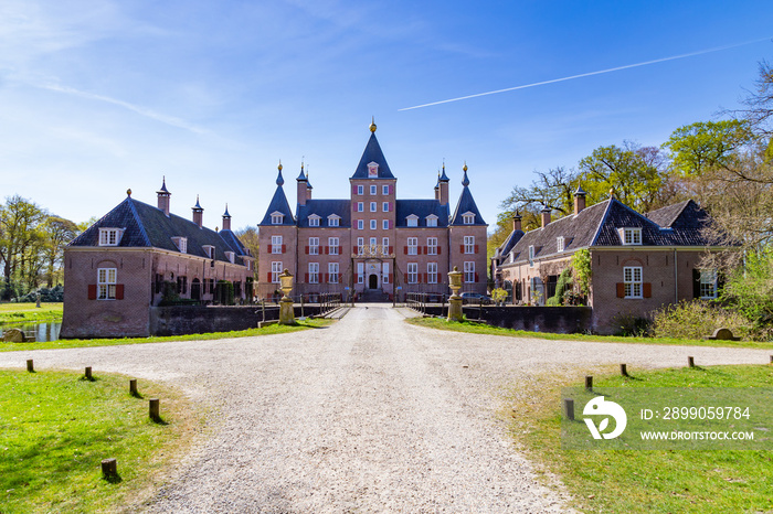 Front view of castle Renswoude on a sunny day, in Renswoude, Utecht province in the Netherlands