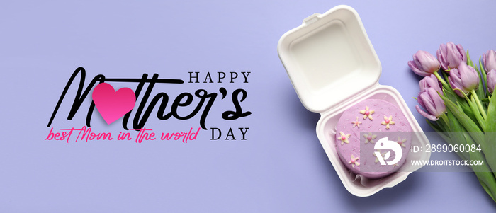 Greeting card for Mother’s Day with bento cake and flowers