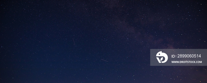 Starry sky, night landscape. View of the Milky Way galaxy.