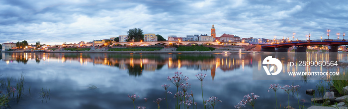 Evening panorama of Gorzow Wielkopolski with blue sky, Poland