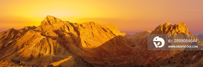 Amazing Sunrise at Sinai Mountain, Beautiful dawn in Egypt, early morning view of the top of Mount Moses