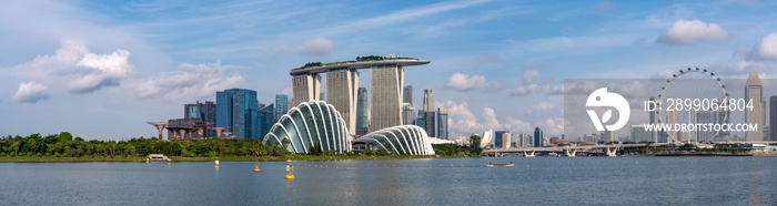 Super Wide panorama of Singapore Skyline with skyscrapers