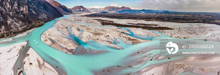 Emerald waters of the Cornino lake and the Tagliamento river. Magic