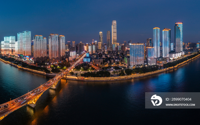 航拍长沙橘子洲大桥城市风光夜景