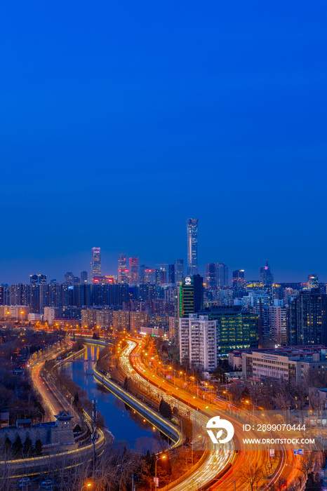 北京东二环眺望国贸CBD中央商务区夜景