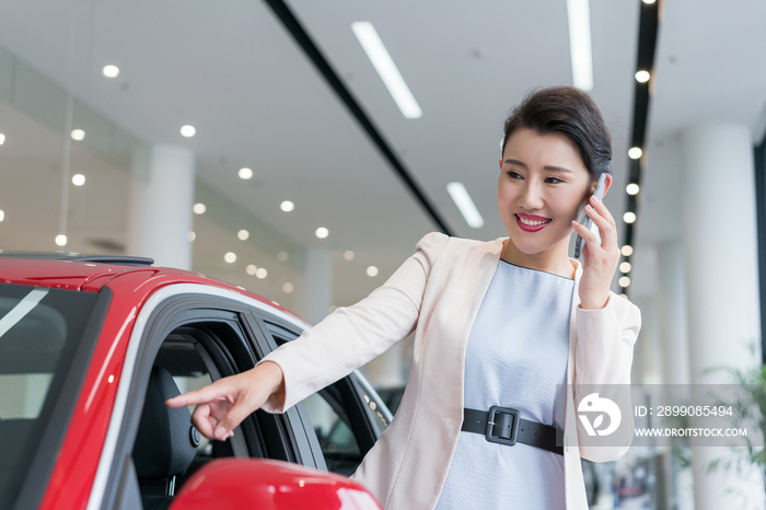 年轻商务女子选购汽车