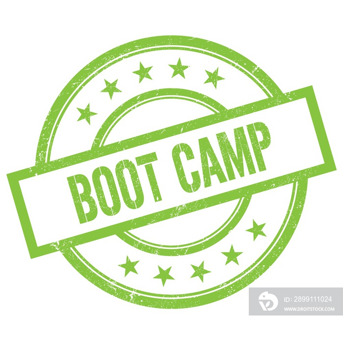 BOOT CAMP text written on green vintage stamp.