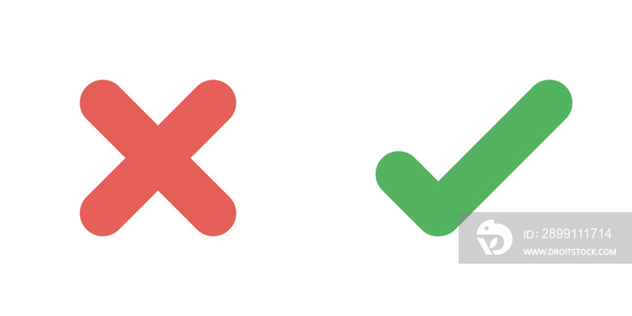 Conjunto de icono de aprobación y no aprobado. X y visto. Bien y mal. Concepto de correcto e incorre