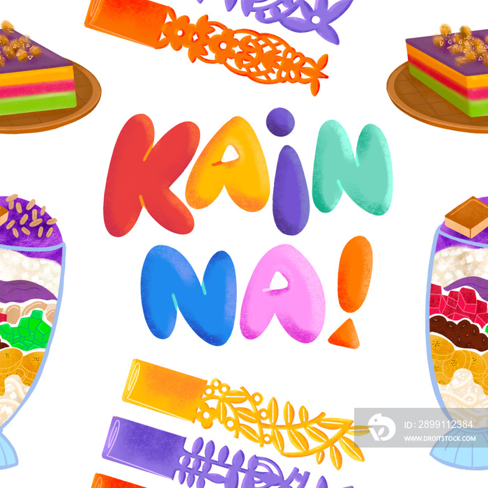 Filipino pastillas candy with handcut paper wrappers, halo-halo, and sapin-sapin with  Kain Na!  (Le