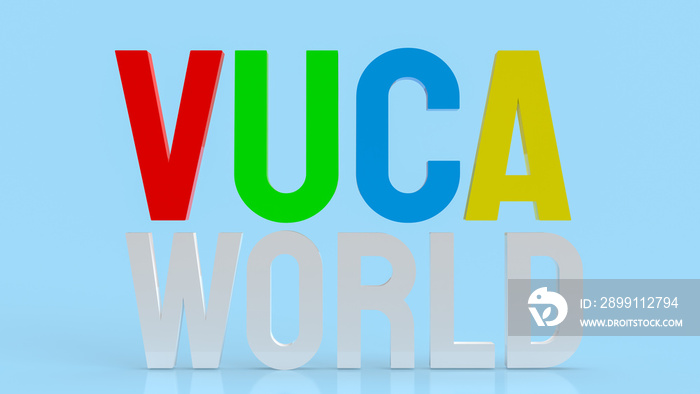 The text  vuca world or Volatility, uncertainty, complexity and ambiguity 3d rendering