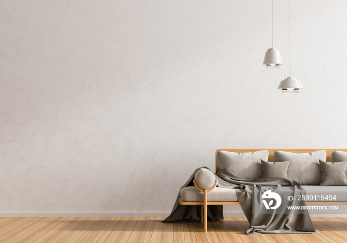 Empty wall mock up in Scandinavian style hipster interior. Minimalist modern interior design. 3D ill