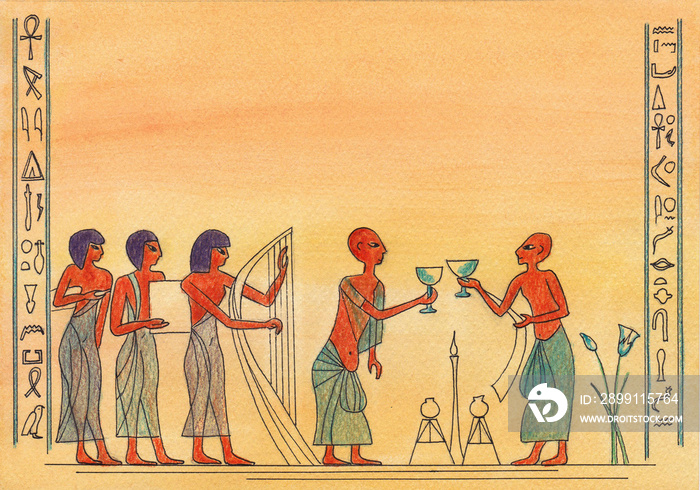 埃及人喝酒的埃及纸莎草