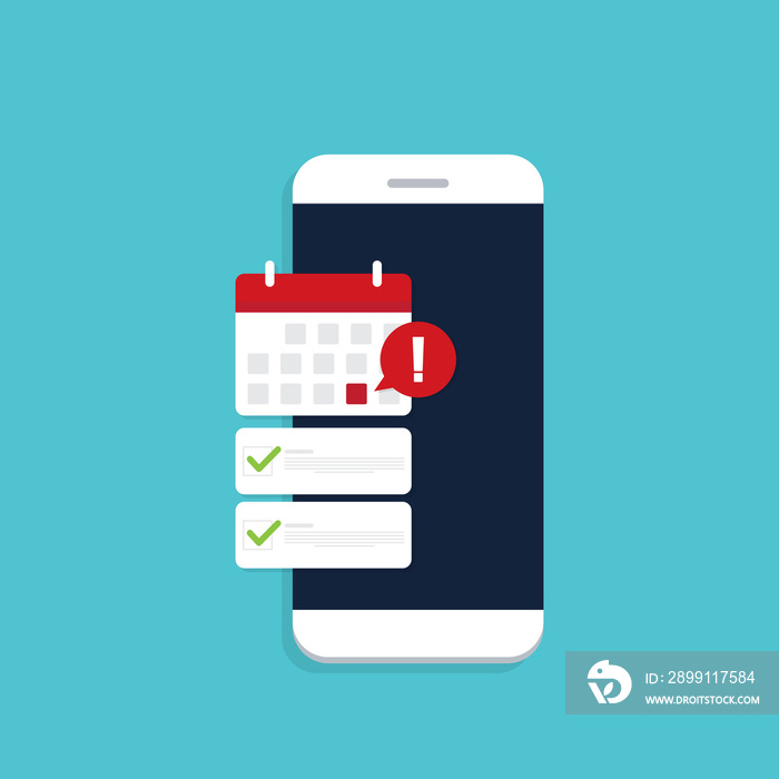 Mobile phone calendar with important deadline date and task list or smartphone with event appointmen