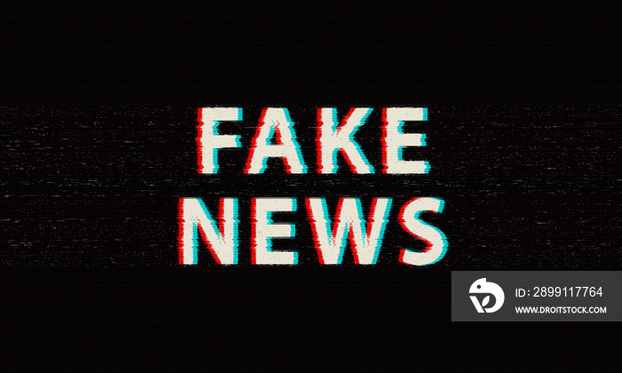 Fake news  typographic glitch font distortion, illustration. Fake news on internet in modern digital