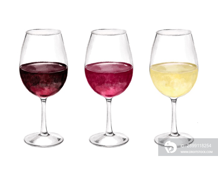 3種類のワイングラス　水彩風イラスト